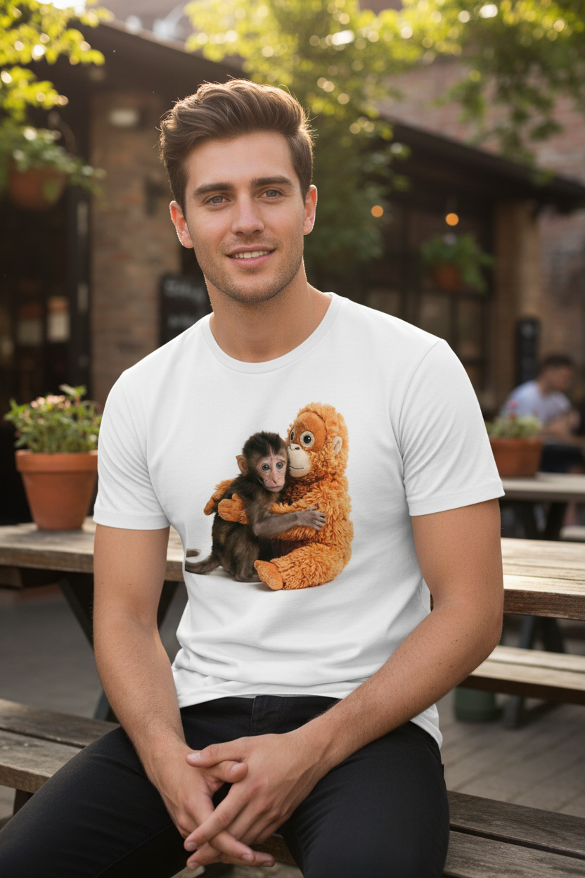 Adorable Monkey Hug - Cute Animal Half Sleeve Men's Tee