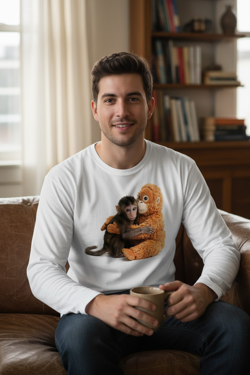 Man wearing long sleeve t-shirt