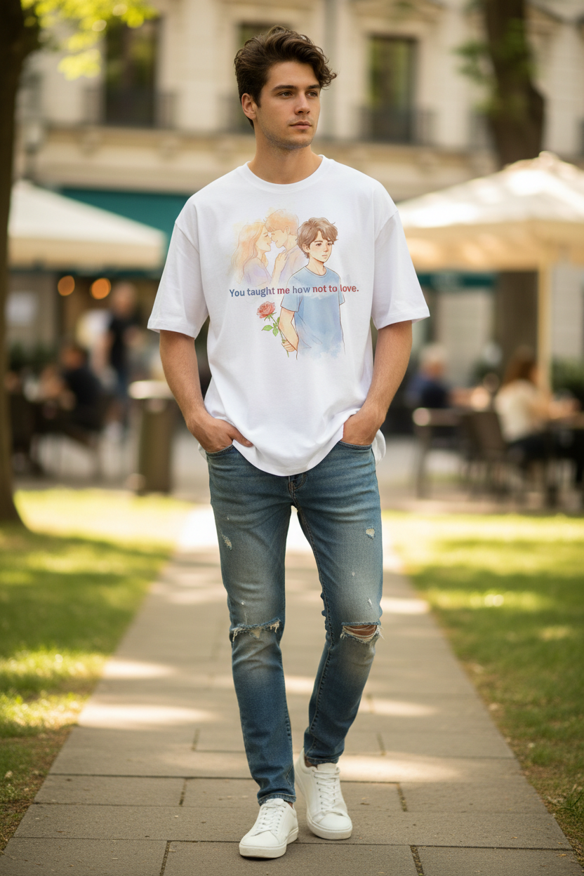 Man wearing oversized t-shirt