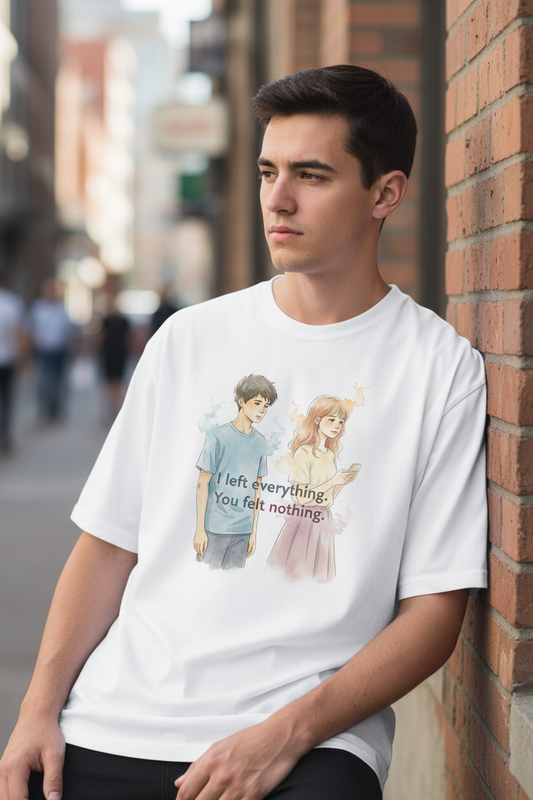 Man wearing oversized t-shirt