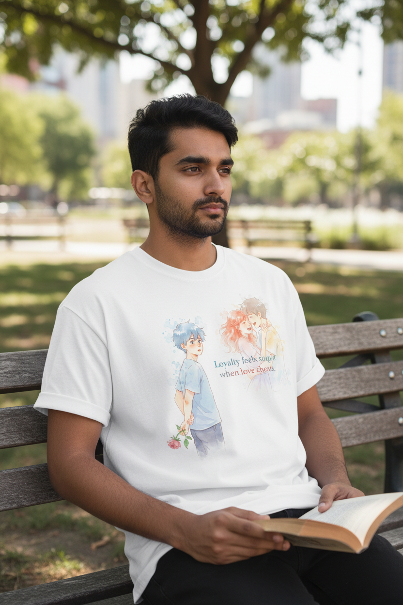 Man wearing oversized t-shirt