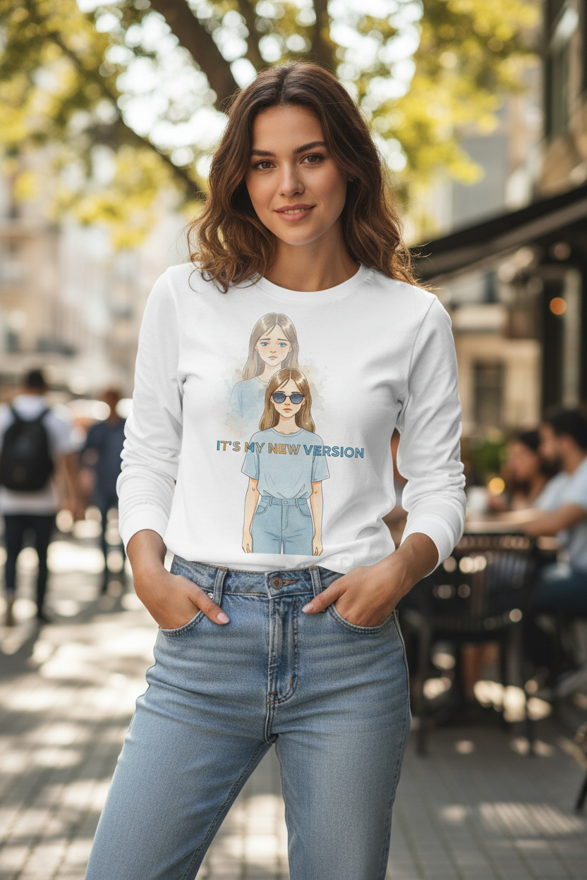 Woman wearing long sleeve t-shirt