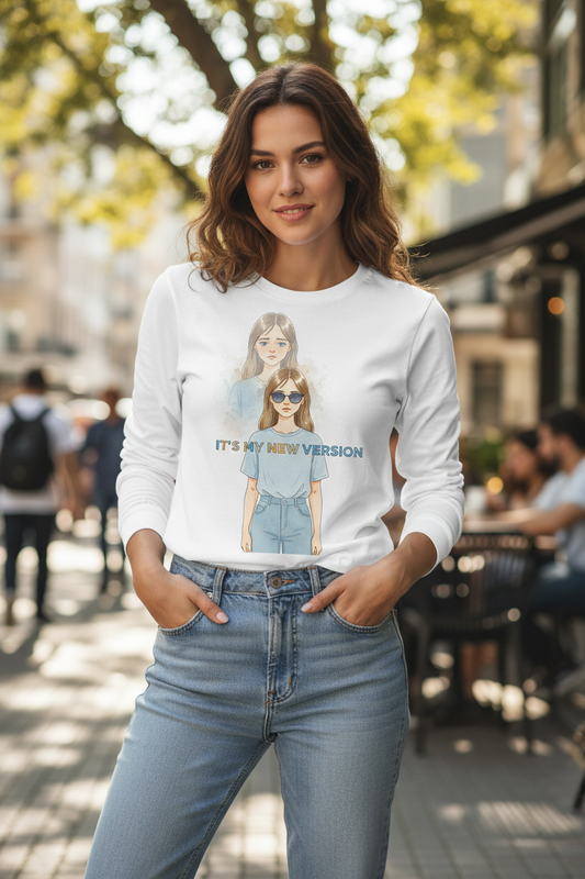 Woman wearing long sleeve t-shirt