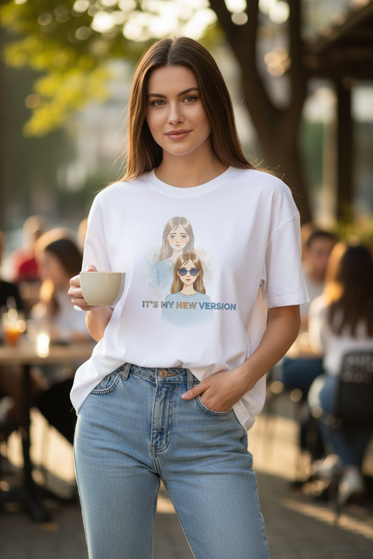 Woman wearing oversized t-shirt