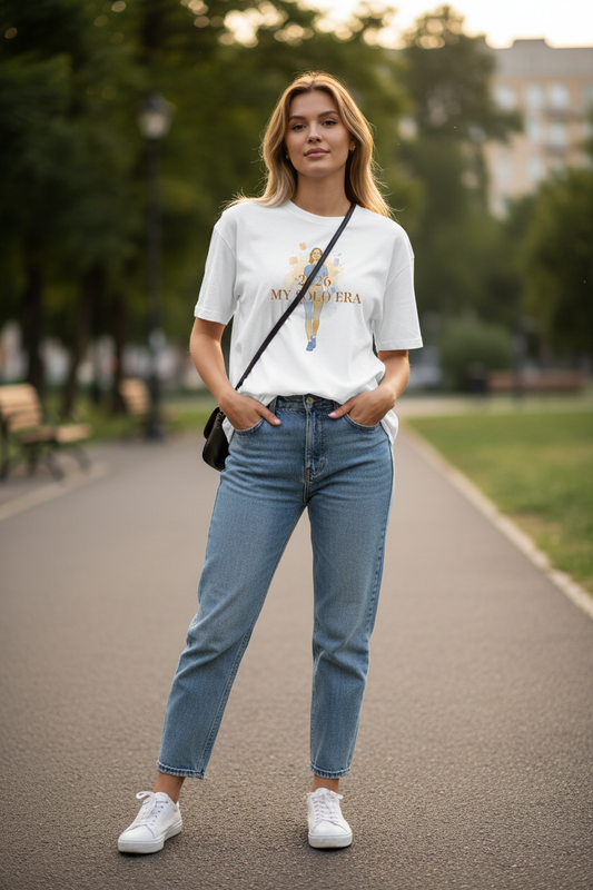 Woman wearing oversized t-shirt
