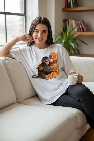 Woman wearing oversized t-shirt